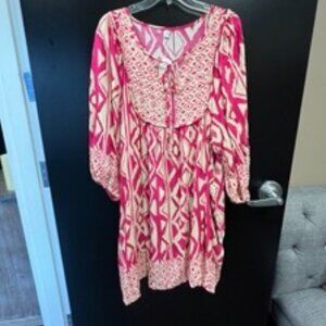 NWT! Qearal 2x Casual V Neck 3/4 Sleeve Boho Short Mini Dress Summer Beach Dress